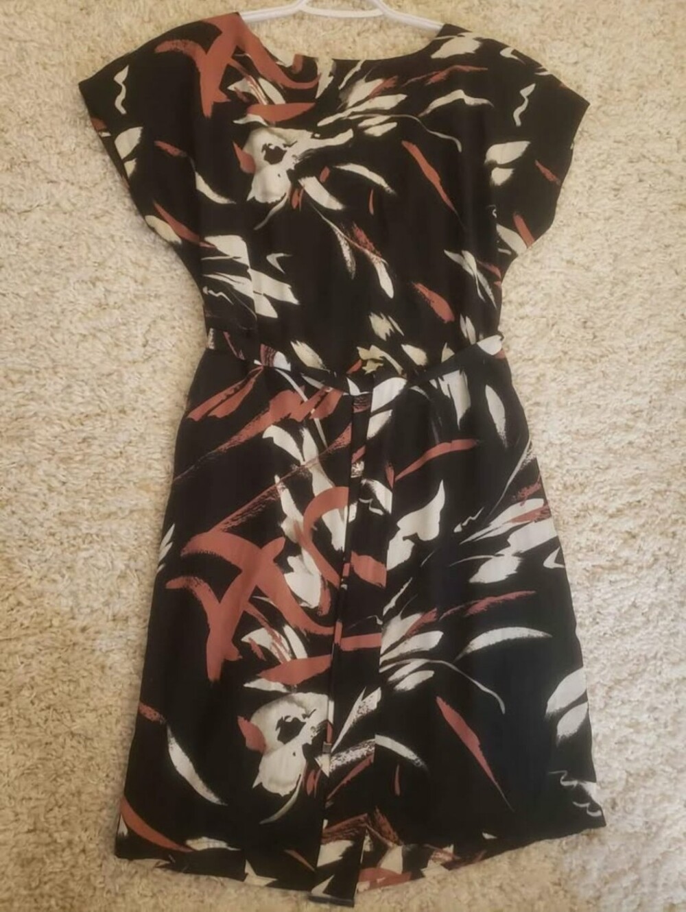 le chateau Black Dress with Pink/rust and White Abstract Print